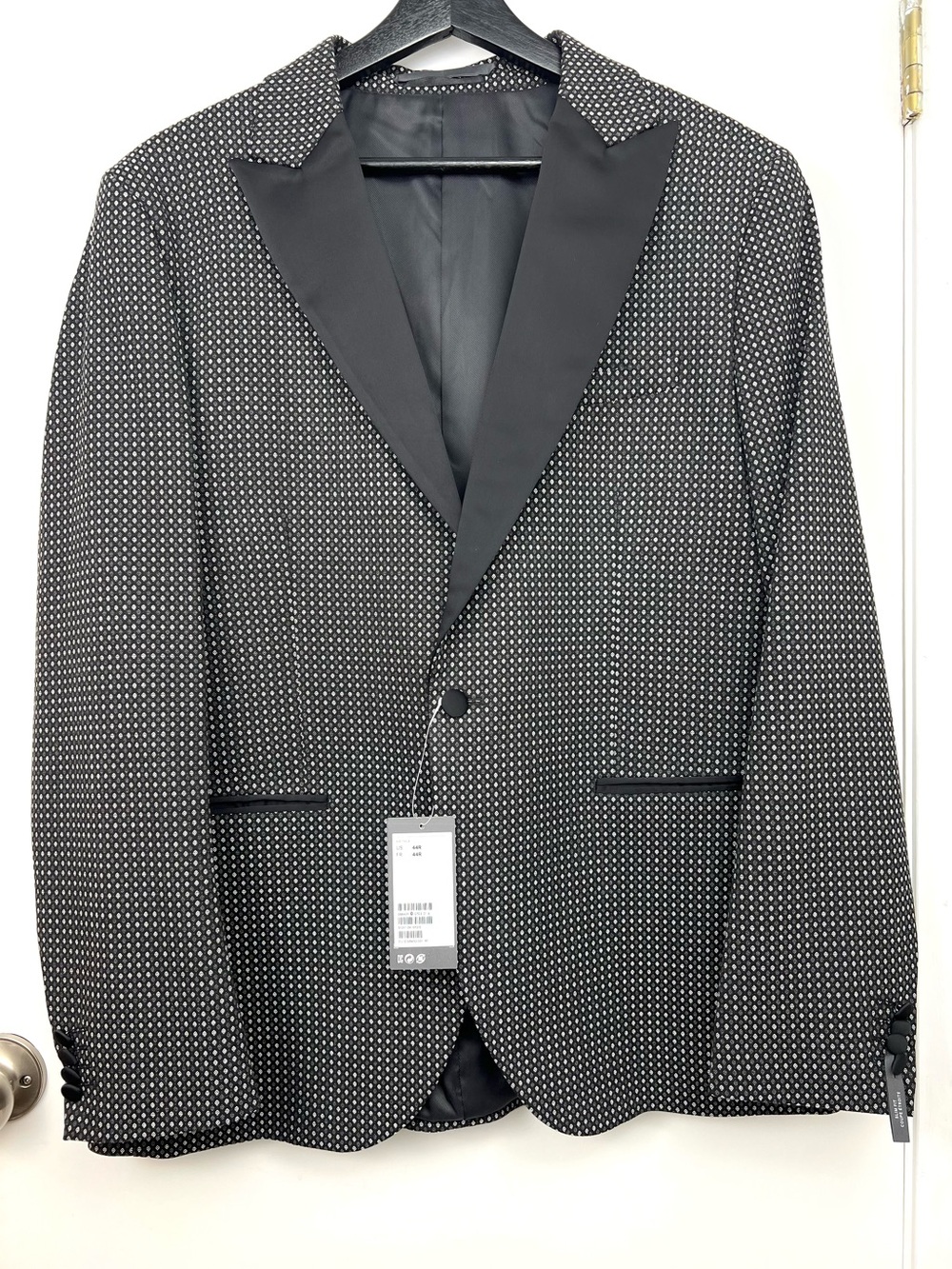 H&M Patterned Tuxedo Jacket NWT Slim Fit 44R Black/Gray Event Formal Grad